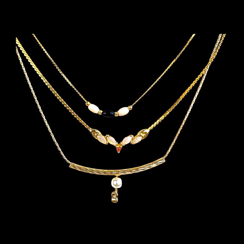 Lot 3 Pendant Necklaces Minimalist Gold Tone Chains Retro Glam Costume Jewelry